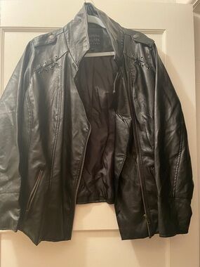 Sabrina Lauren Women's Black Lace-Up Shoulder Leather Jacket